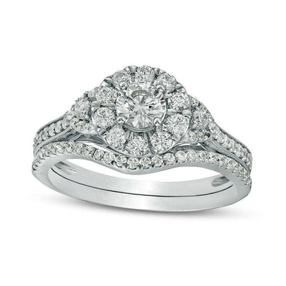 1.0 CT. T.W. Natural Diamond Frame Bridal Engagement Ring Set in Solid 10K White Gold