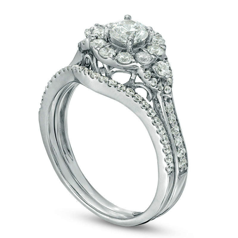 1.0 CT. T.W. Natural Diamond Frame Bridal Engagement Ring Set in Solid 10K White Gold