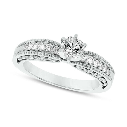 0.50 CT. T.W. Natural Diamond Antique Vintage-Style Engagement Ring in Solid 14K White Gold