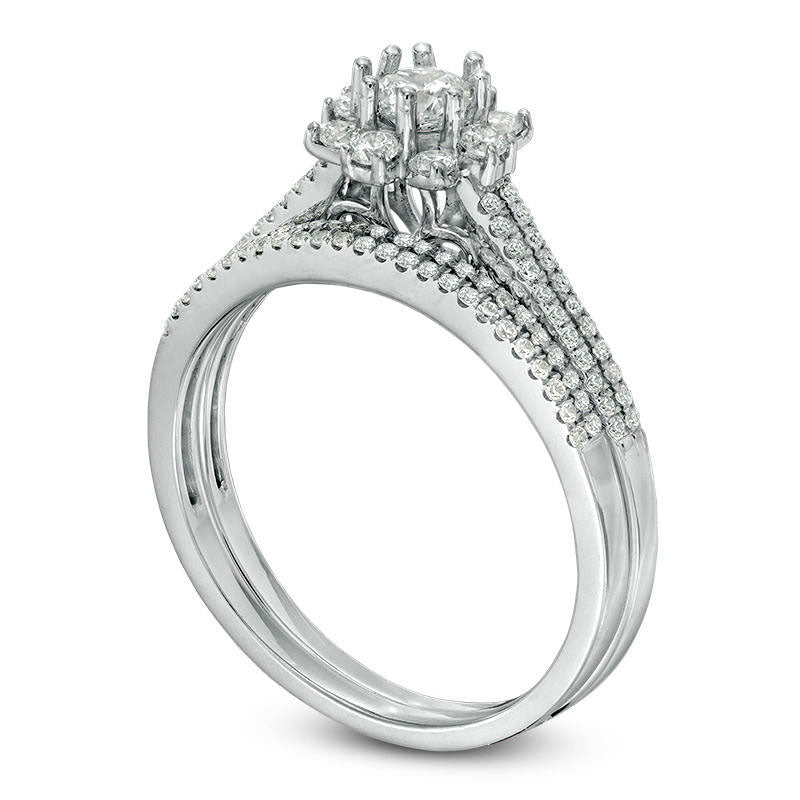 0.50 CT. T.W. Natural Diamond Flower Frame Bridal Engagement Ring Set in Solid 10K White Gold