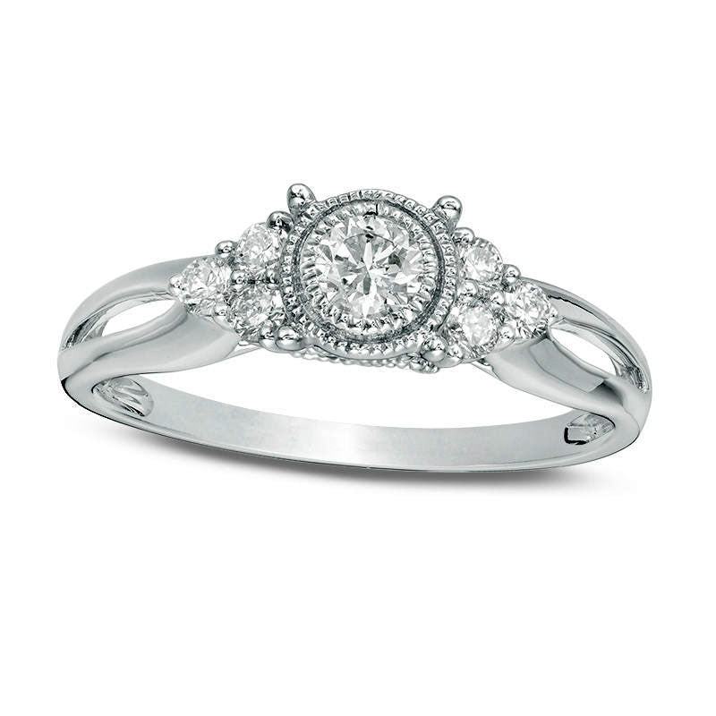 0.33 CT. T.W. Natural Diamond Tri-Sides Antique Vintage-Style Engagement Ring in Solid 10K White Gold