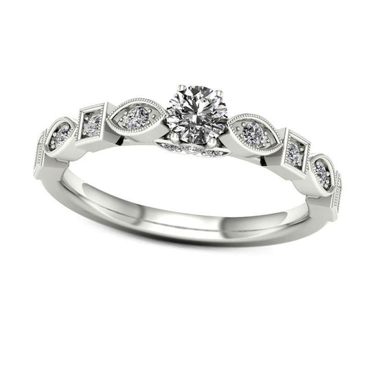 0.38 CT. T.W. Natural Diamond Alternating Antique Vintage-Style Bridal Engagement Ring Set in Solid 14K White Gold