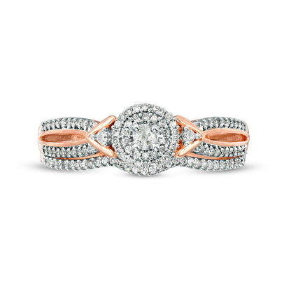 0.25 CT. T.W. Natural Diamond Double Frame V-Sides Bridal Engagement Ring Set in Solid 10K Rose Gold