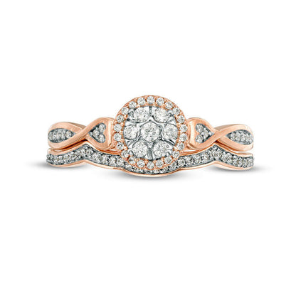 0.25 CT. T.W. Composite Natural Diamond Frame Heart-Sides Twist Bridal Engagement Ring Set in Solid 10K Rose Gold