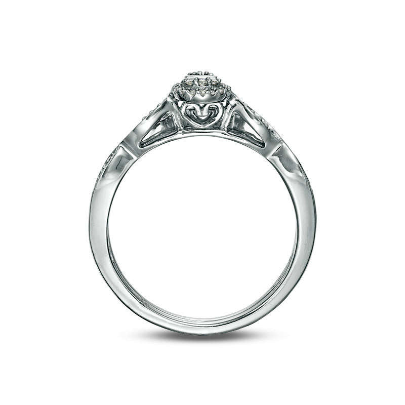 0.13 CT. T.W. Composite Natural Diamond Pear-Shaped Frame Bridal Engagement Ring Set in Sterling Silver