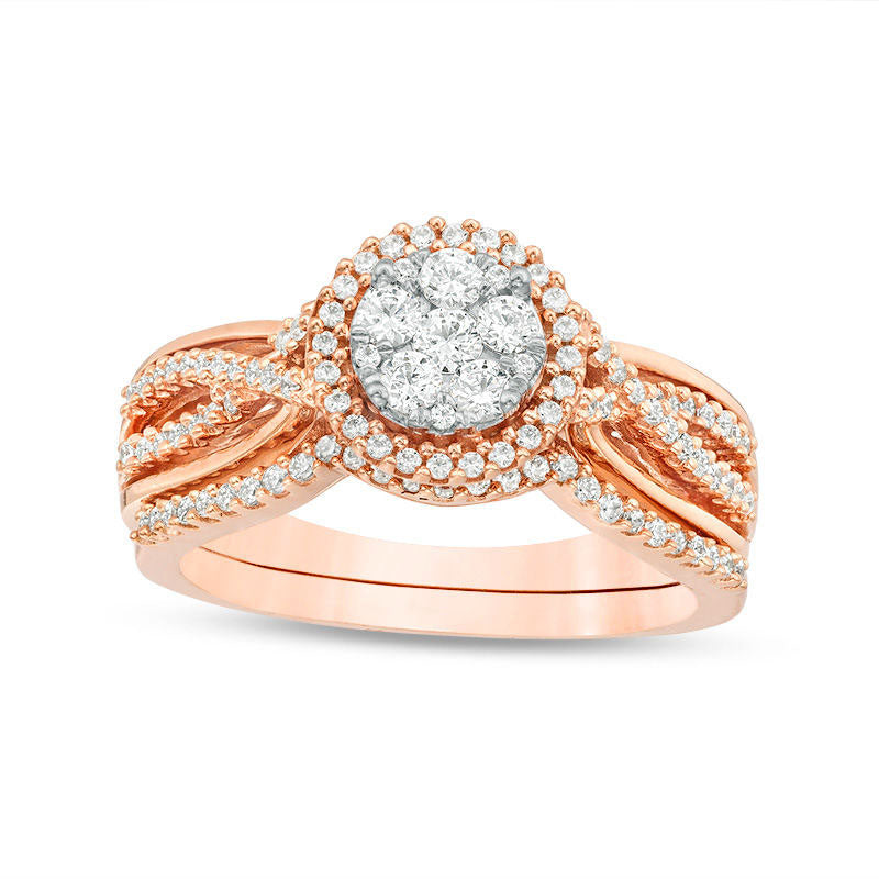 0.38 CT. T.W. Composite Natural Diamond Crossover Shank Bridal Engagement Ring Set in Solid 10K Rose Gold