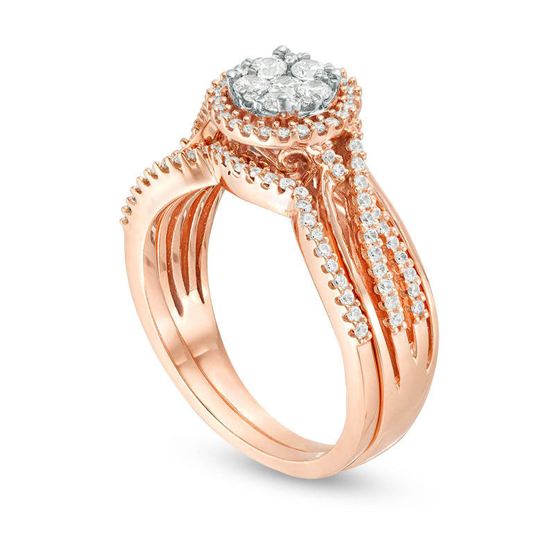 0.38 CT. T.W. Composite Natural Diamond Crossover Shank Bridal Engagement Ring Set in Solid 10K Rose Gold