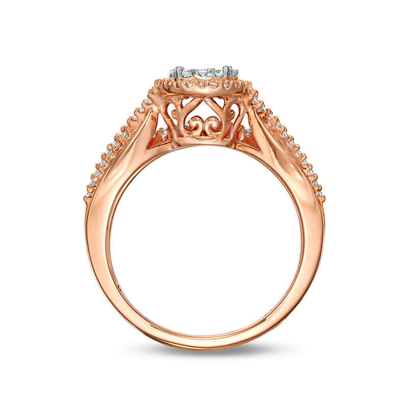 0.38 CT. T.W. Composite Natural Diamond Crossover Shank Bridal Engagement Ring Set in Solid 10K Rose Gold