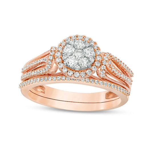 0.50 CT. T.W. Composite Natural Diamond Frame Loop Bypass Bridal Engagement Ring Set in Solid 10K Rose Gold