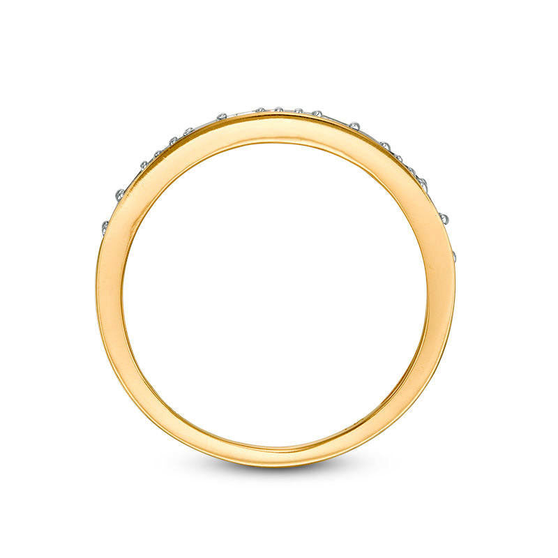 0.13 CT. T.W. Baguette and Round Natural Diamond Two Stone Alternating Stackable Band in Solid 10K Yellow Gold