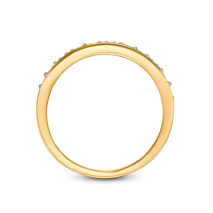 0.13 CT. T.W. Baguette and Round Natural Diamond Two Stone Alternating Stackable Band in Solid 10K Yellow Gold