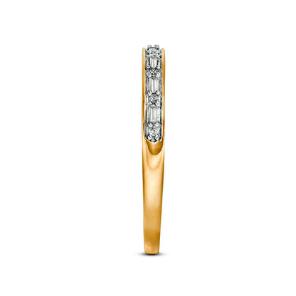 0.13 CT. T.W. Baguette and Round Natural Diamond Alternating Stackable Band in Solid 10K Yellow Gold