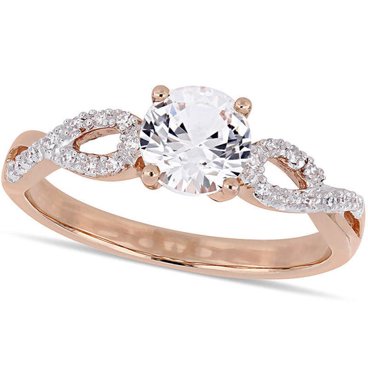 6.0mm Lab-Created White Sapphire and 0.07 CT. T.W. Diamond Infinity Shank Engagement Ring in Solid 10K Rose Gold