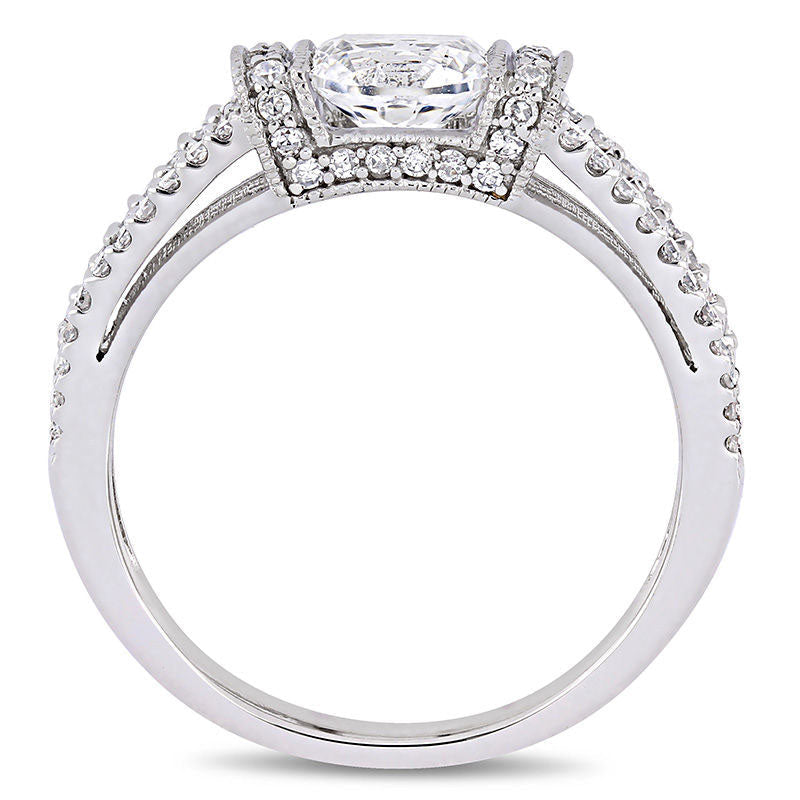 6.0mm Lab-Created White Sapphire and 0.33 CT. T.W. Diamond Collar Antique Vintage-Style Engagement Ring in Solid 10K White Gold