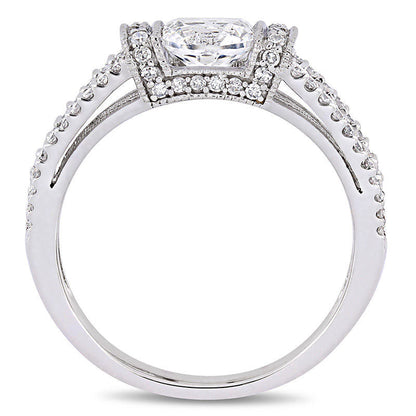6.0mm Lab-Created White Sapphire and 0.33 CT. T.W. Diamond Collar Antique Vintage-Style Engagement Ring in Solid 10K White Gold