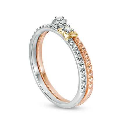 0.05 CT. T.W. Natural Diamond Clover Two Piece Stackable Ring Set in Solid 10K Tri-Tone Gold