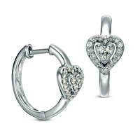 0.33 CT. T.W. Diamond Heart on Hoop Earrings in Sterling Silver