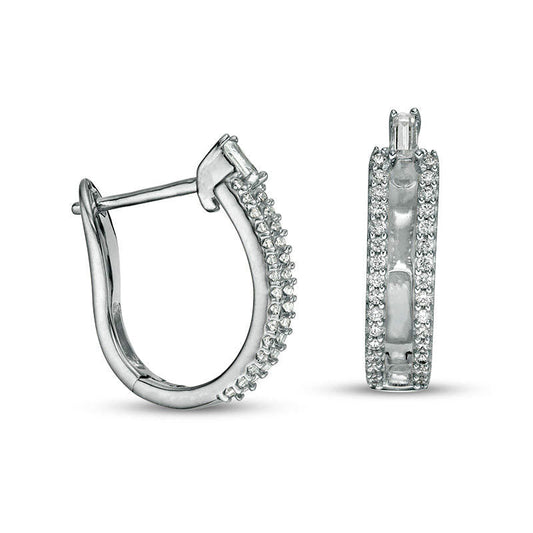 0.5 CT. T.W. Baguette and Round Diamond Double Row Split Hoop Earrings in 10K White Gold