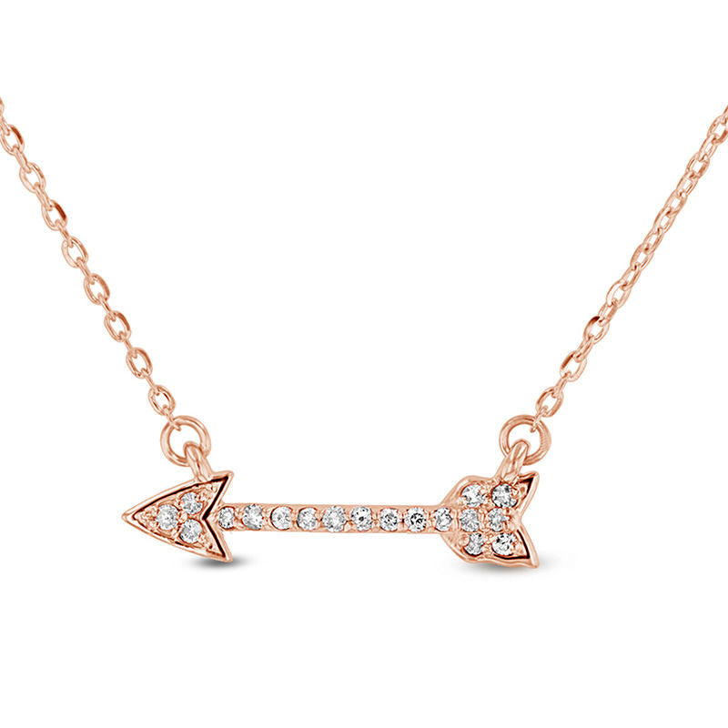 0.1 CT. T.W. Natural Diamond Arrow Necklace in 14K Rose Gold