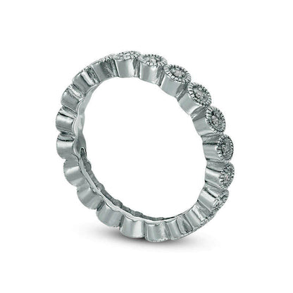 0.10 CT. T.W. Natural Diamond Antique Vintage-Style Three Piece Stackable Band Set in Sterling Silver