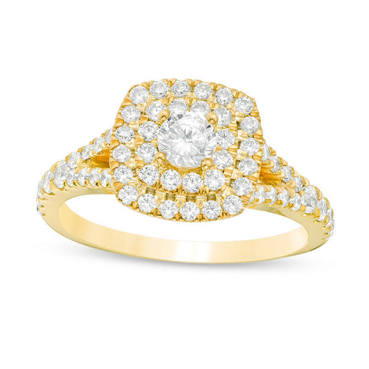 1.0 CT. T.W. Natural Diamond Double Cushion Frame Engagement Ring in Solid 10K Yellow Gold