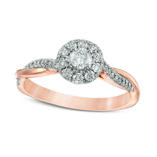 0.38 CT. T.W. Natural Diamond Frame Twist Engagement Ring in Solid 10K Rose Gold