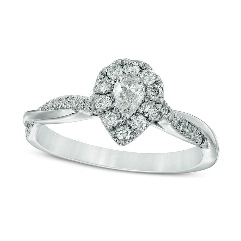 0.38 CT. T.W. Pear-Shaped Natural Diamond Frame Twist Engagement in Solid 10K White Gold