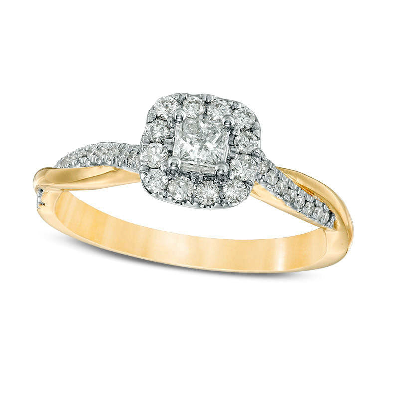 0.38 CT. T.W. Princess-Cut Natural Diamond Frame Twist Engagement Ring in Solid 10K Yellow Gold