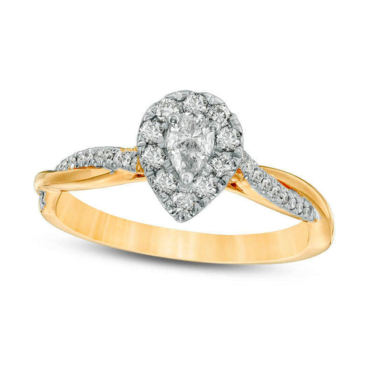 0.38 CT. T.W. Pear-Shaped Natural Diamond Frame Twist Engagement in Solid 10K Yellow Gold