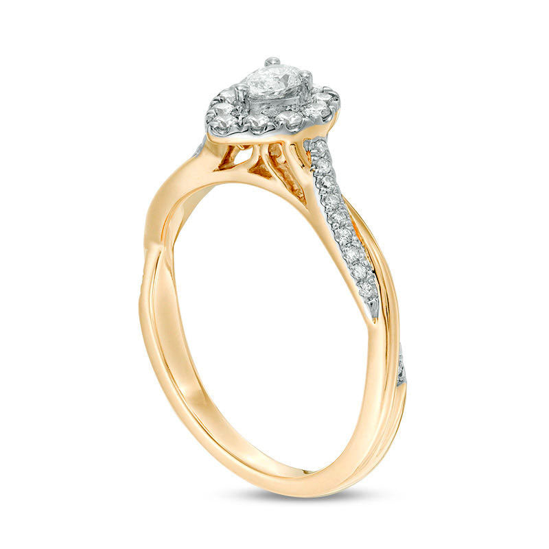 0.38 CT. T.W. Pear-Shaped Natural Diamond Frame Twist Engagement in Solid 10K Yellow Gold