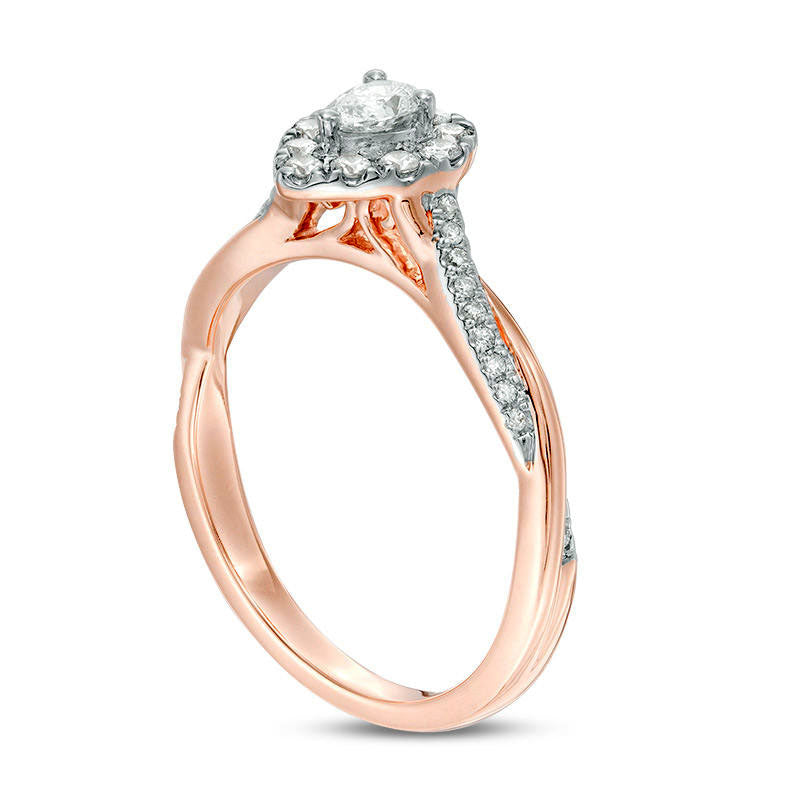 0.38 CT. T.W. Pear-Shaped Natural Diamond Frame Twist Engagement in Solid 10K Rose Gold