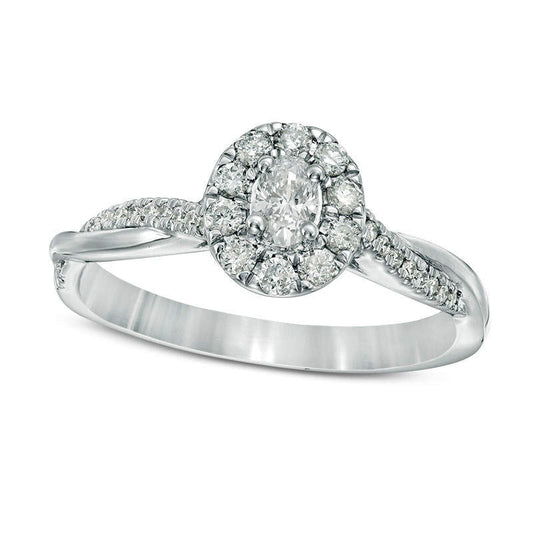 0.38 CT. T.W. Oval Natural Diamond Frame Twist Engagement Ring in Solid 10K White Gold