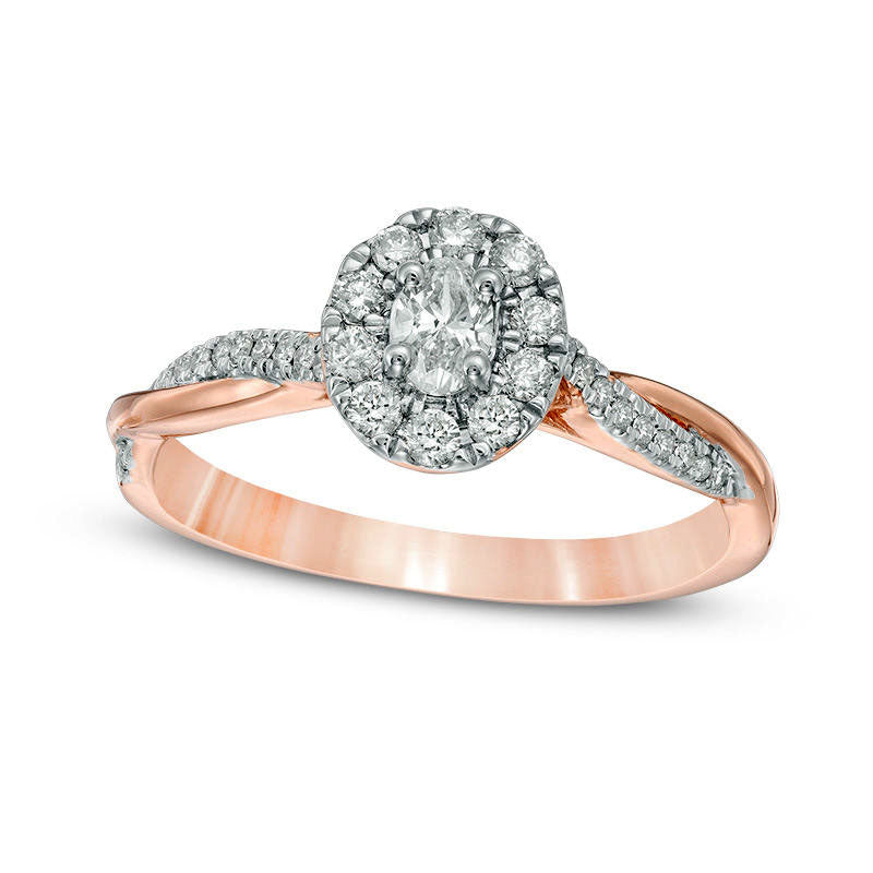 0.38 CT. T.W. Oval Natural Diamond Frame Twist Engagement Ring in Solid 10K Rose Gold