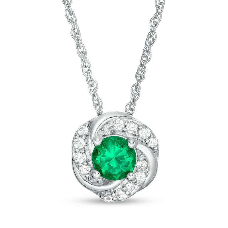 4.5mm Lab-Created Emerald and White Sapphire Swirl Frame Pendant in Sterling Silver