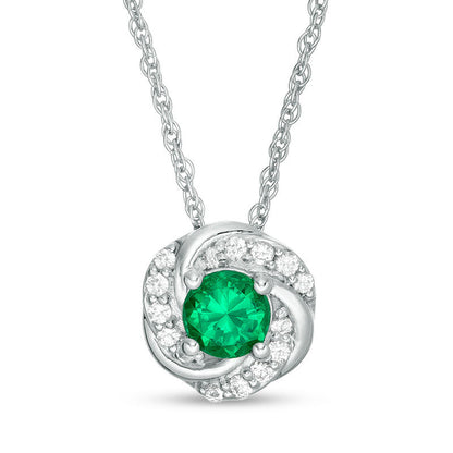 4.5mm Lab-Created Emerald and White Sapphire Swirl Frame Pendant in Sterling Silver