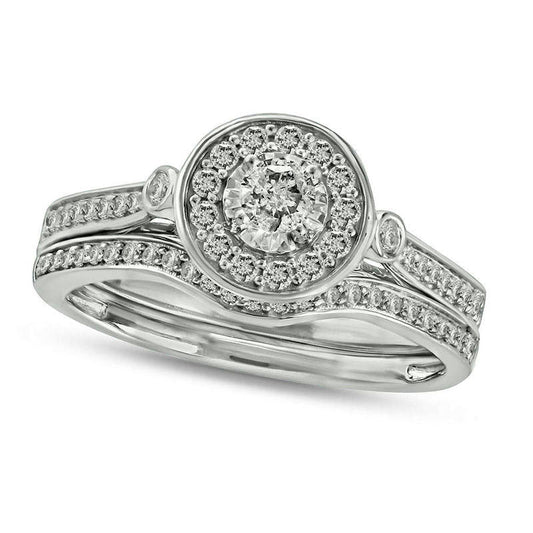 0.50 CT. T.W. Natural Diamond Frame Bridal Engagement Ring Set in Solid 10K White Gold