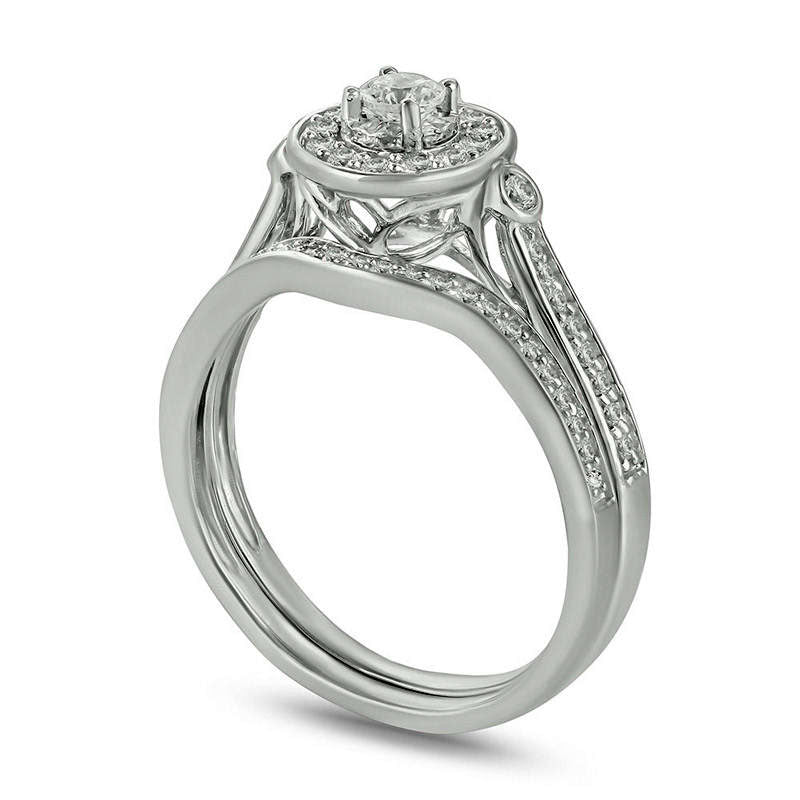 0.50 CT. T.W. Natural Diamond Frame Bridal Engagement Ring Set in Solid 10K White Gold