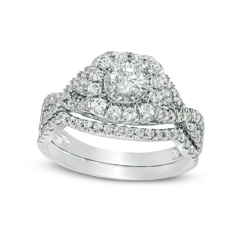 1.0 CT. T.W. Natural Diamond Frame Twist Bridal Engagement Ring Set in Solid 10K White Gold