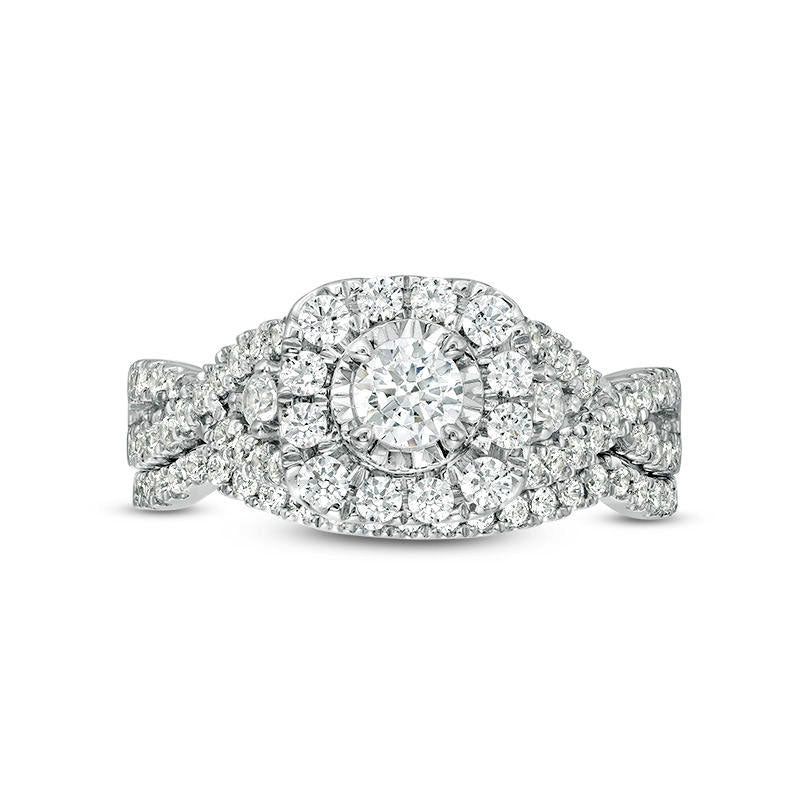 1.0 CT. T.W. Natural Diamond Frame Twist Bridal Engagement Ring Set in Solid 10K White Gold
