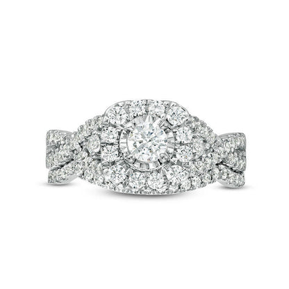 1.0 CT. T.W. Natural Diamond Frame Twist Bridal Engagement Ring Set in Solid 10K White Gold