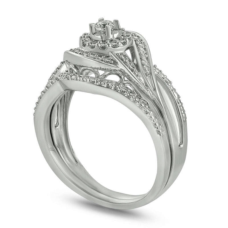 0.25 CT. T.W. Natural Diamond Frame Twist Bridal Engagement Ring Set in Sterling Silver
