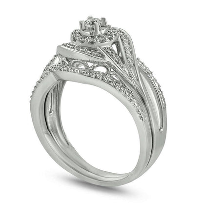 0.25 CT. T.W. Natural Diamond Frame Twist Bridal Engagement Ring Set in Sterling Silver