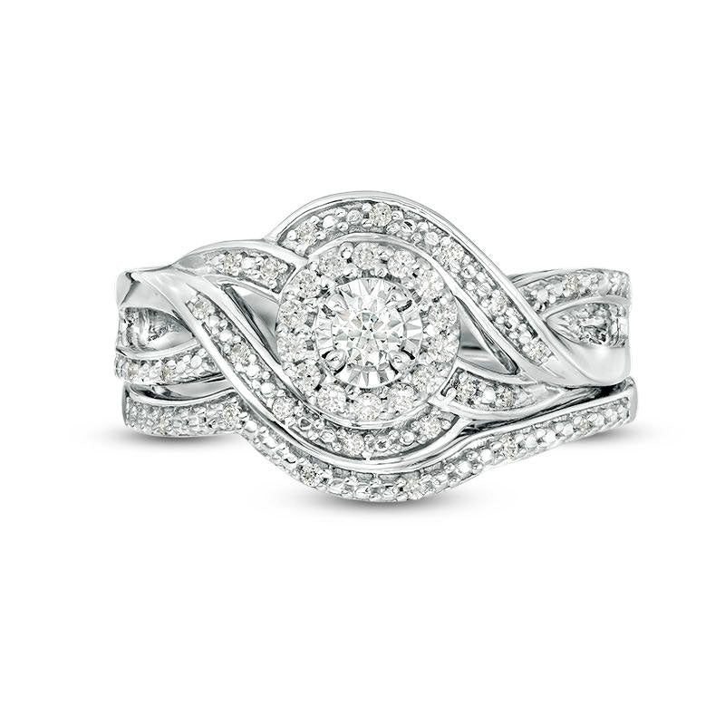 0.25 CT. T.W. Natural Diamond Frame Twist Bridal Engagement Ring Set in Sterling Silver