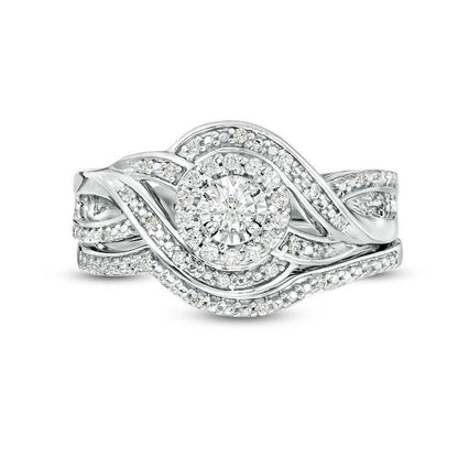 0.25 CT. T.W. Natural Diamond Frame Twist Bridal Engagement Ring Set in Sterling Silver