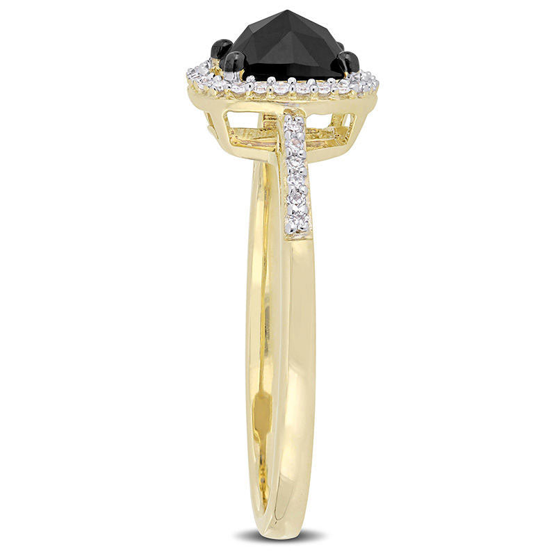 1.0 CT. T.W. Cushion-Cut Enhanced Black and White Natural Diamond Frame Engagement Ring in Solid 14K Gold