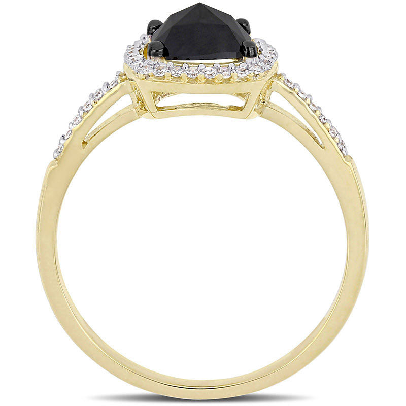 1.0 CT. T.W. Cushion-Cut Enhanced Black and White Natural Diamond Frame Engagement Ring in Solid 14K Gold