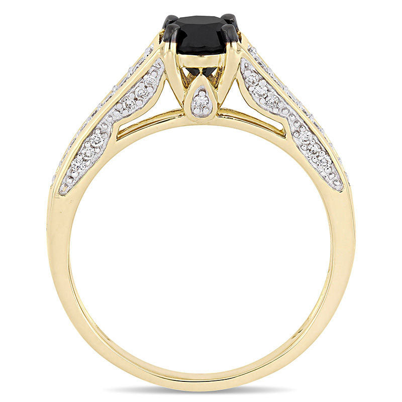 1.0 CT. T.W. Enhanced Black and White Natural Diamond Tapered Shank Engagement Ring in Solid 14K Gold
