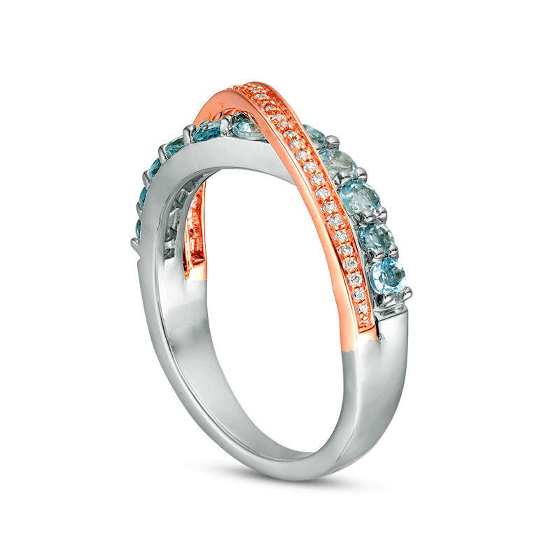 Aquamarine and 0.07 CT. T.W. Natural Diamond Crossover Ring in Sterling Silver and Solid 10K Rose Gold
