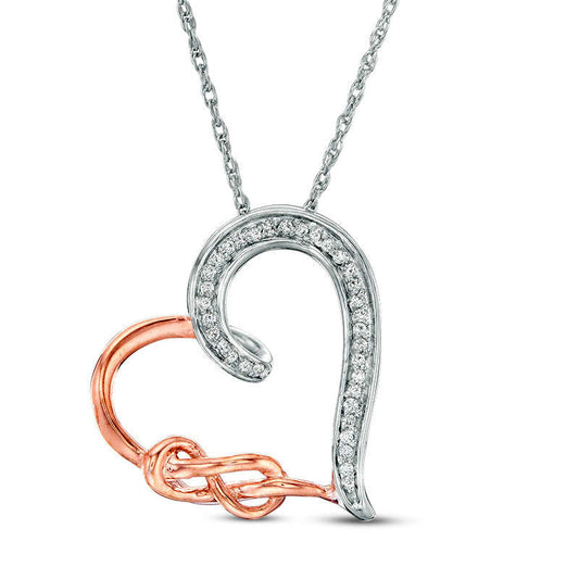 0.07 CT. T.W. Natural Diamond Infinity Knot Tilted Heart Pendant in Sterling Silver and 10K Rose Gold