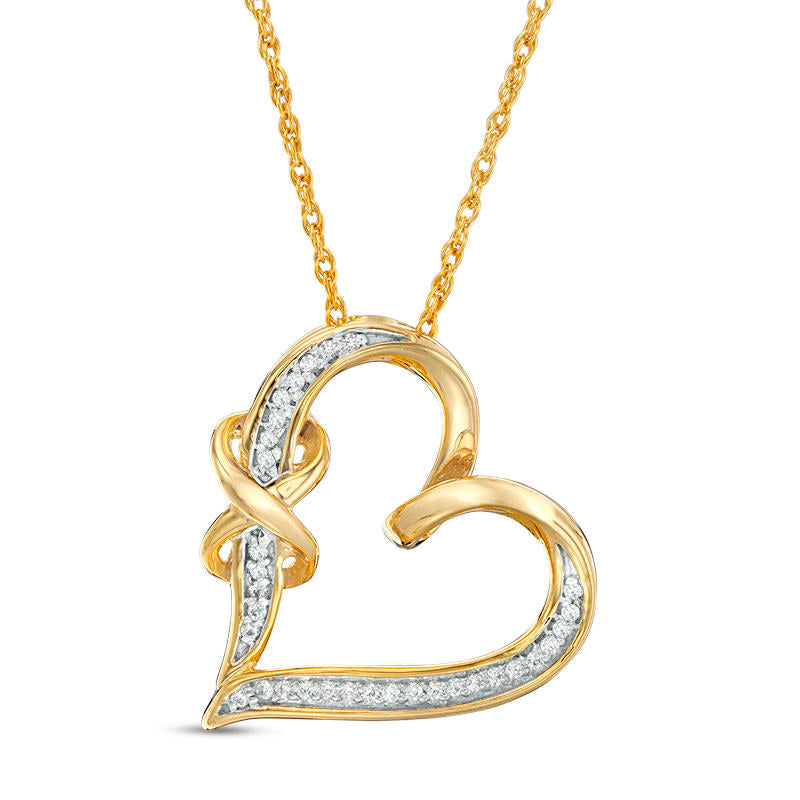 0.07 CT. T.W. Natural Diamond Infinity Knot Tilted Heart Pendant in Sterling Silver with 14K Gold Plate